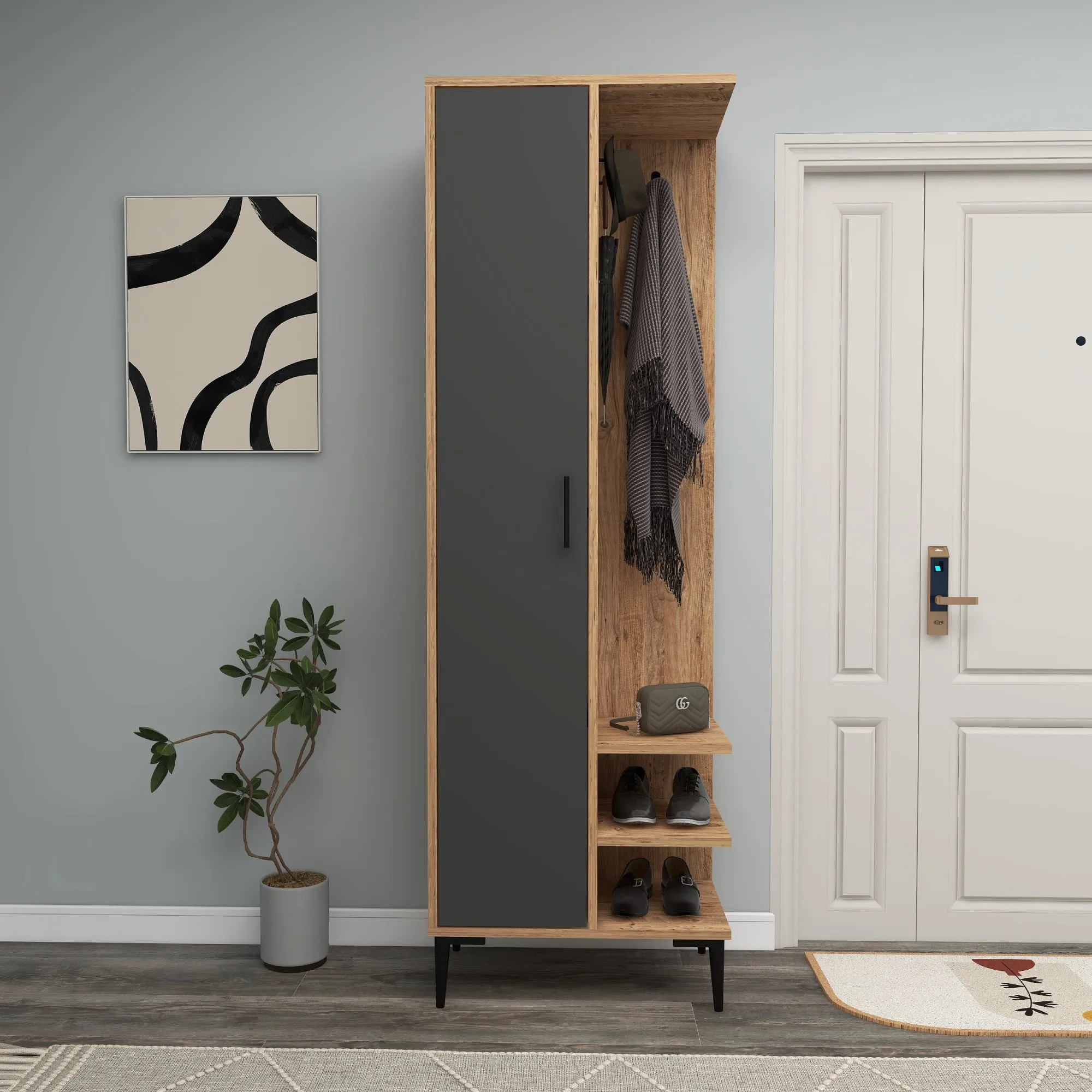 Leena Hallway Coat Rack with Cabinet and Shelves