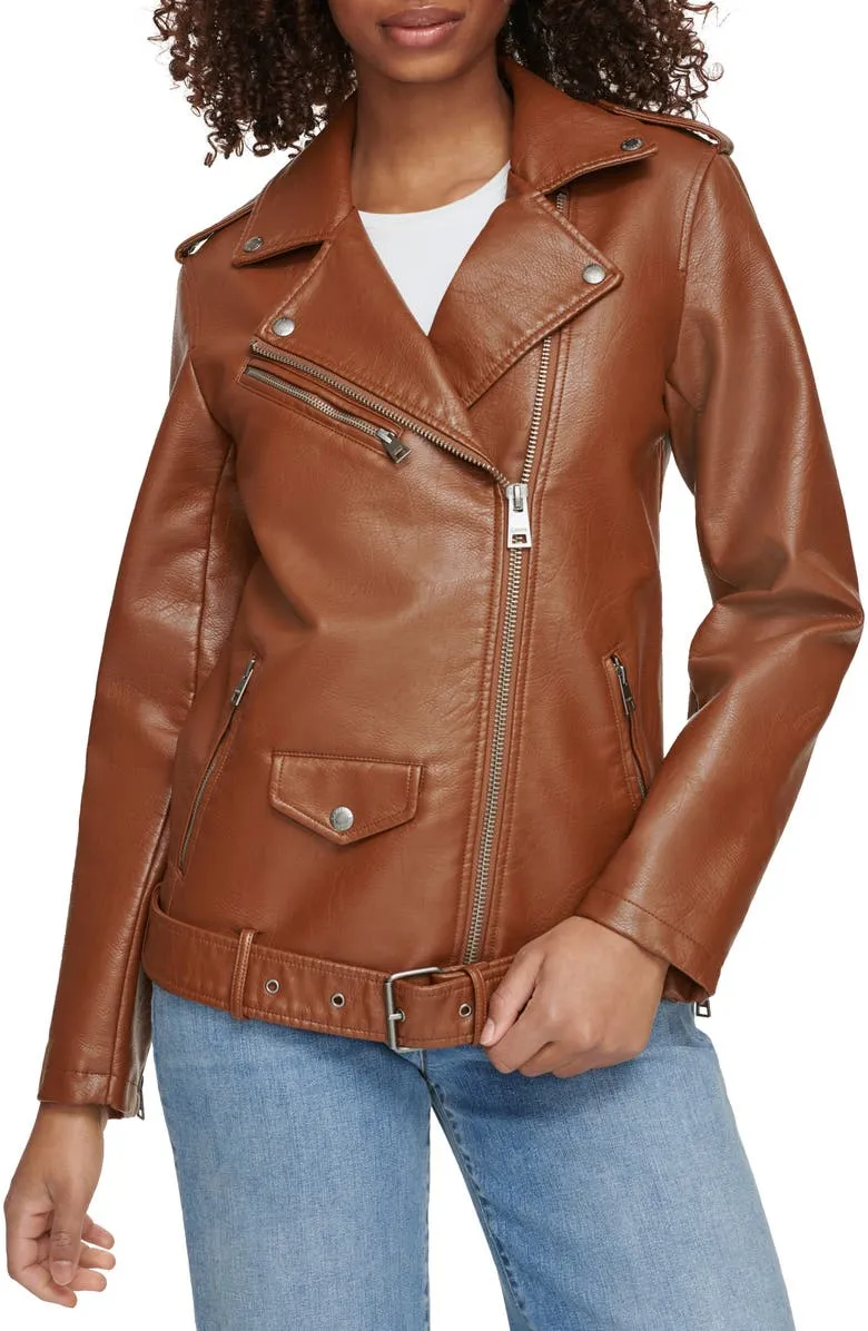 Longline Belted Faux Leather Moto Jacket