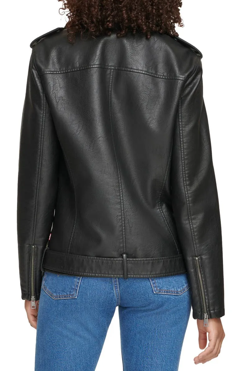 Longline Belted Faux Leather Moto Jacket