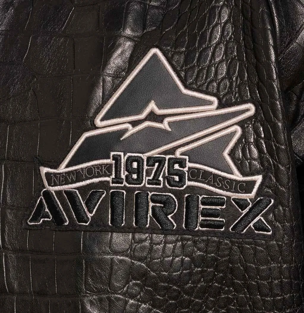 Mens Avirex Croc Icon Black Leather Jacket