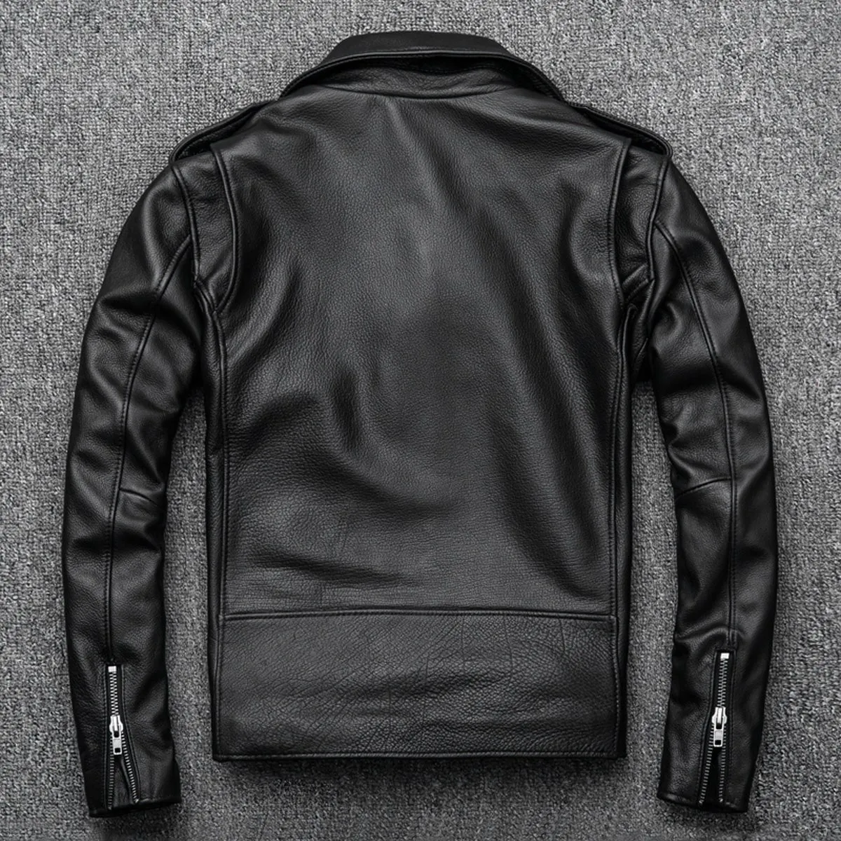 Men's Black Brando Biker Leather Jacket – Genuine Cowhide, Asymmetric Design, Slim Fit