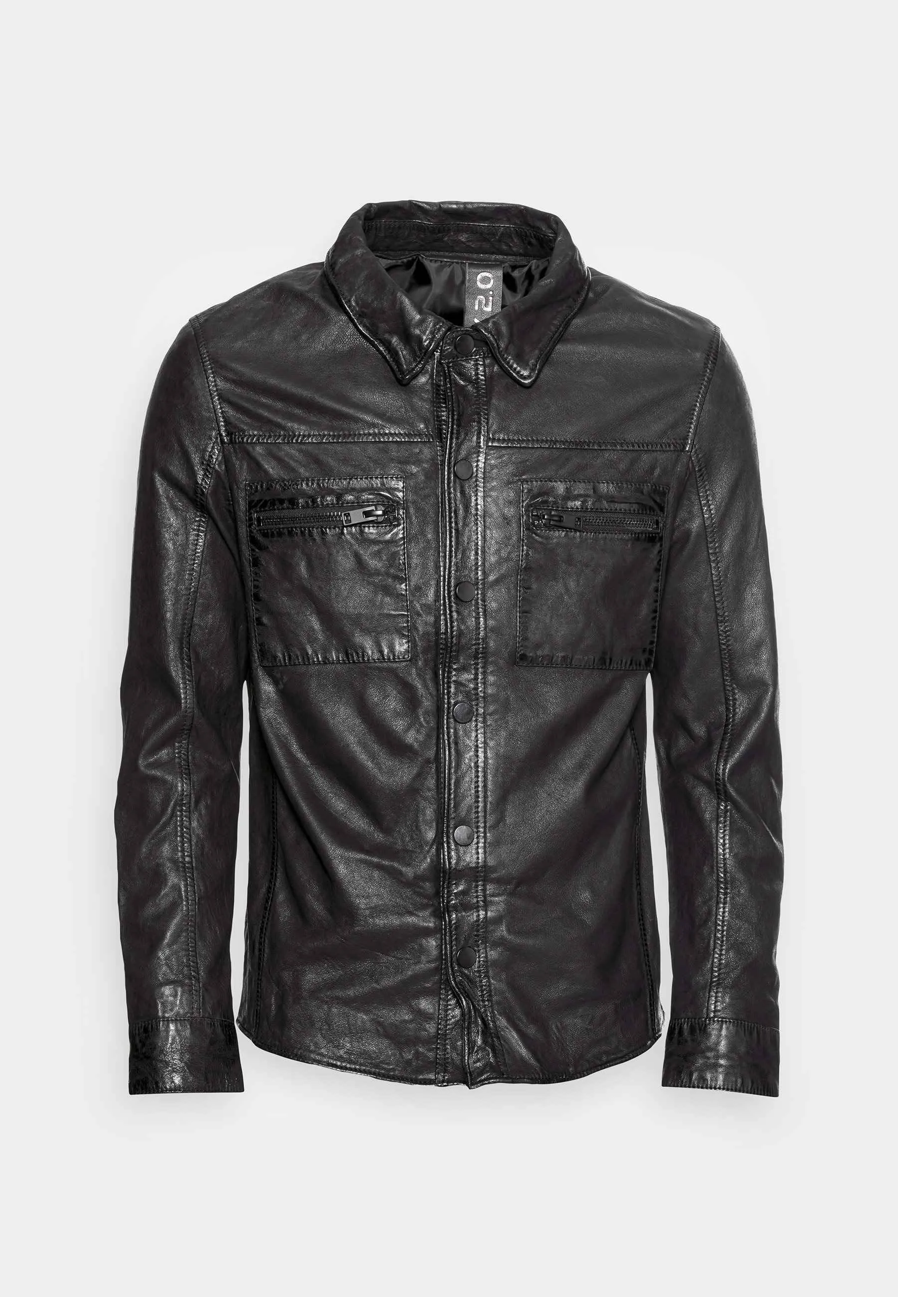 Mens Black Reversible Leather Jacket Shirt