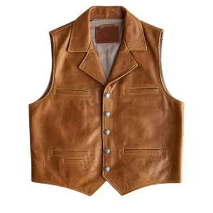 Mens Brown Full Grain Leather Vest