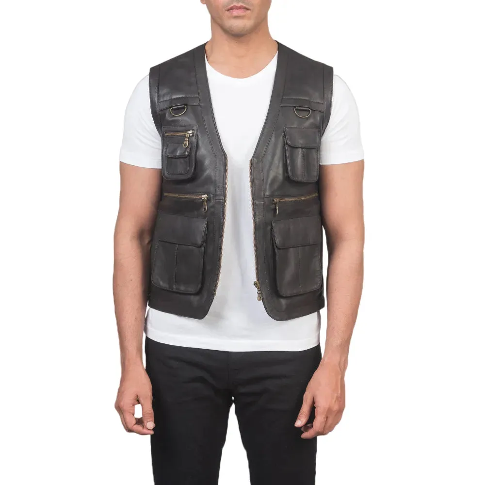 Mens Brown Leather Safari Vest