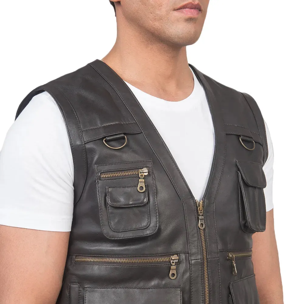 Mens Brown Leather Safari Vest