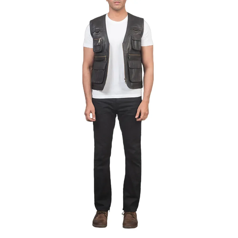 Mens Brown Leather Safari Vest