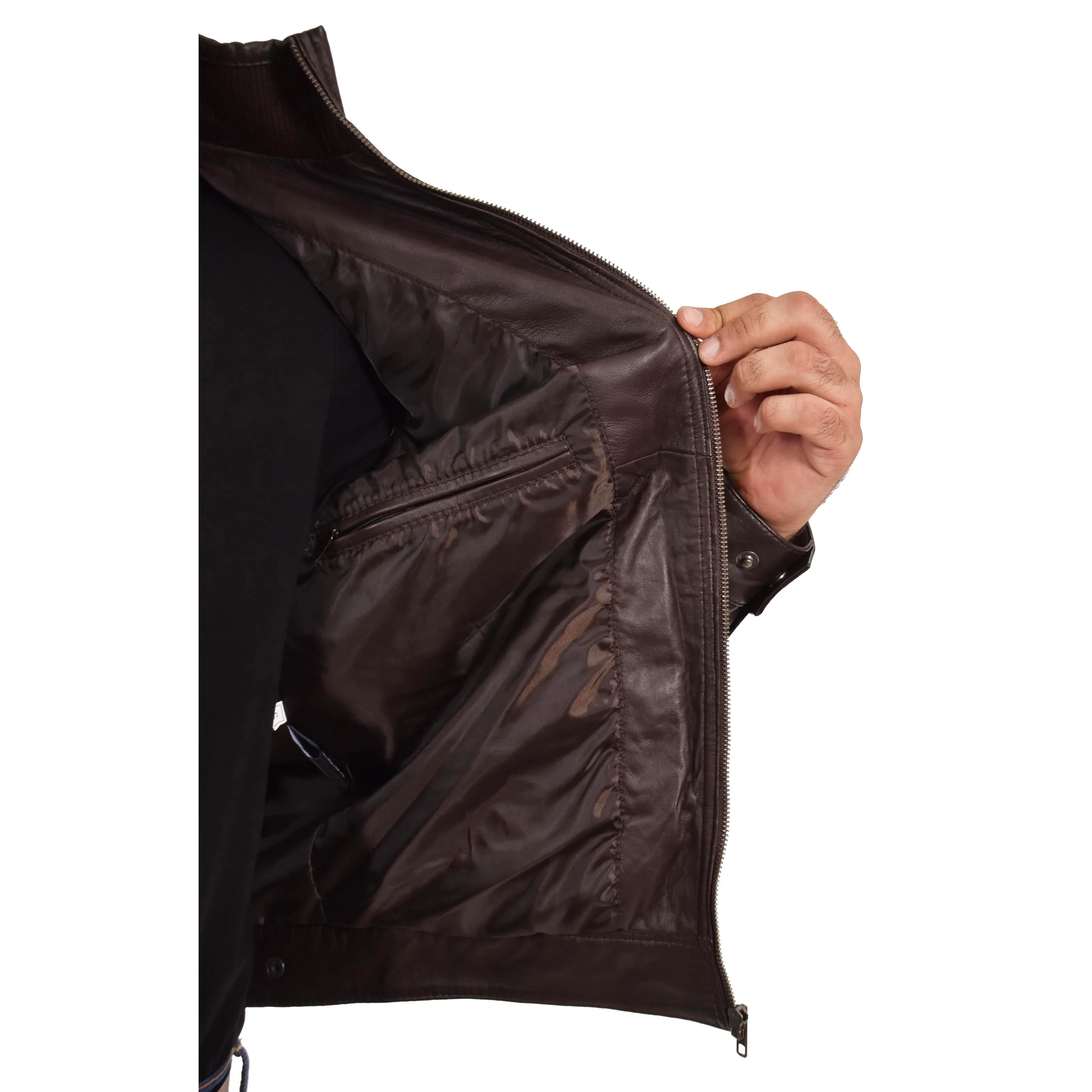 Mens Genuine Leather Biker Jacket Fitted Felix Brown