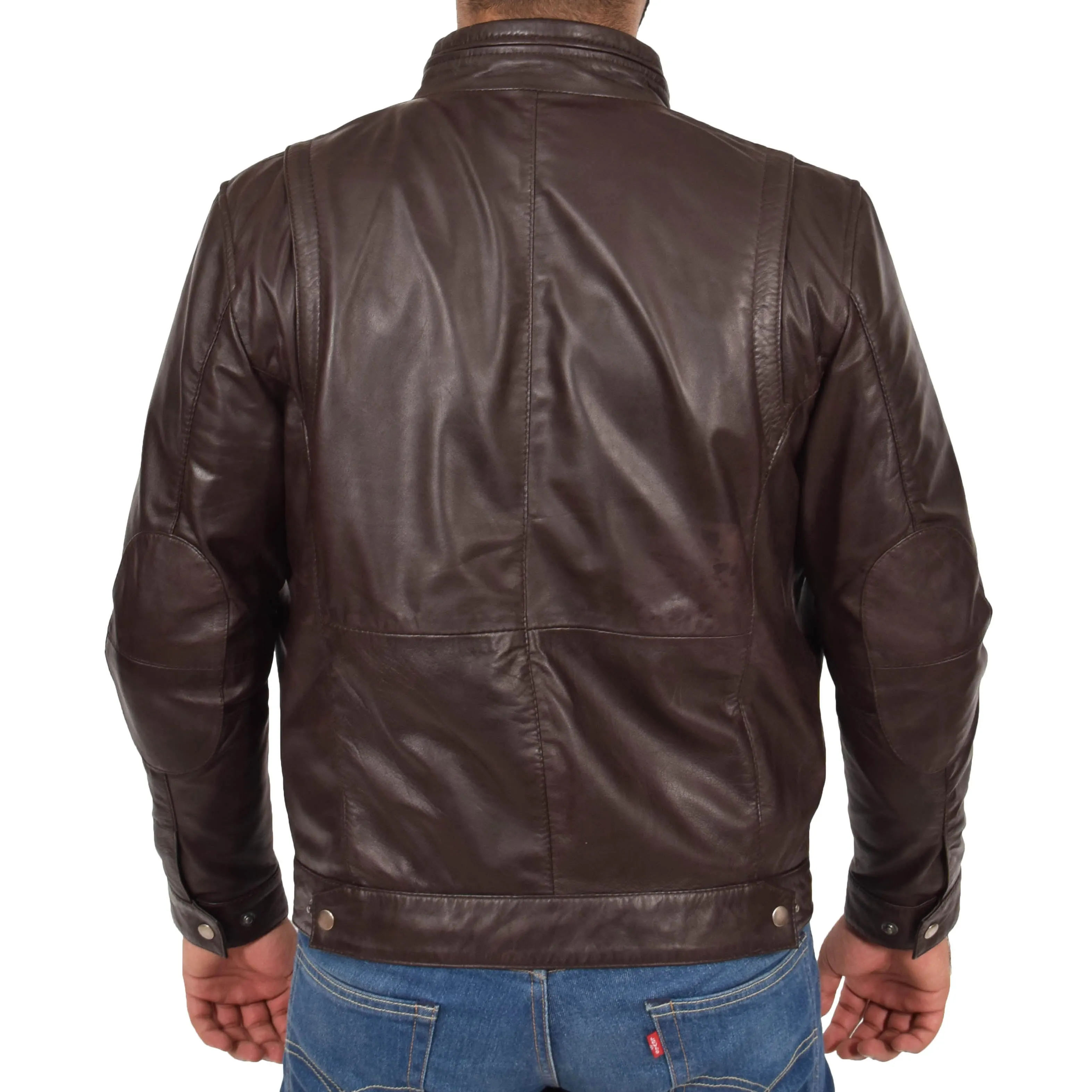 Mens Genuine Leather Biker Jacket Fitted Felix Brown