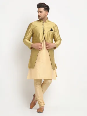 Men's Gold Kurta With Pyjama & Gold Self Design Jacket - Benstoke