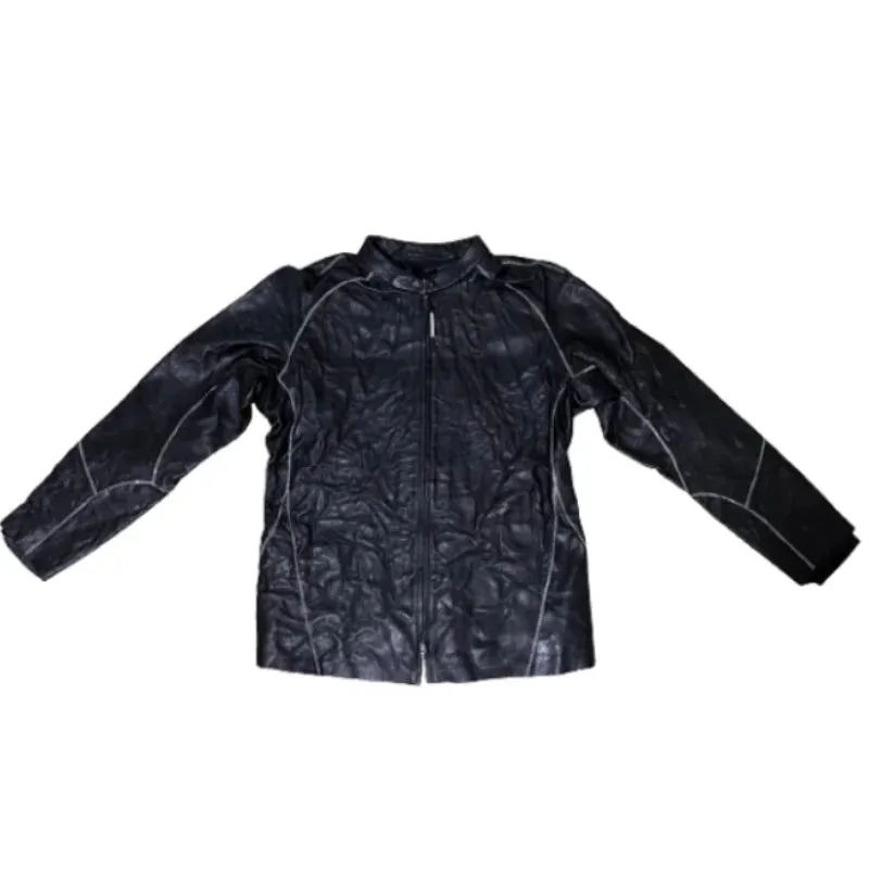 Men's Gothic Style Cowhide Jacket with Stand Collar