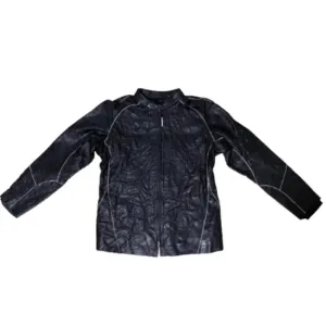 Men's Gothic Style Cowhide Jacket with Stand Collar