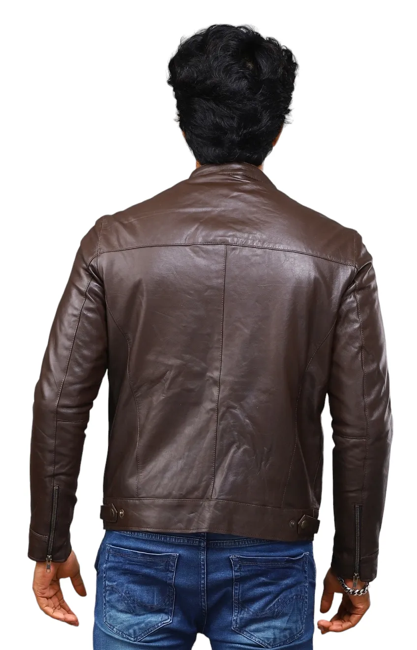 MENS LEATHER JACKET 41001 (BROWN)