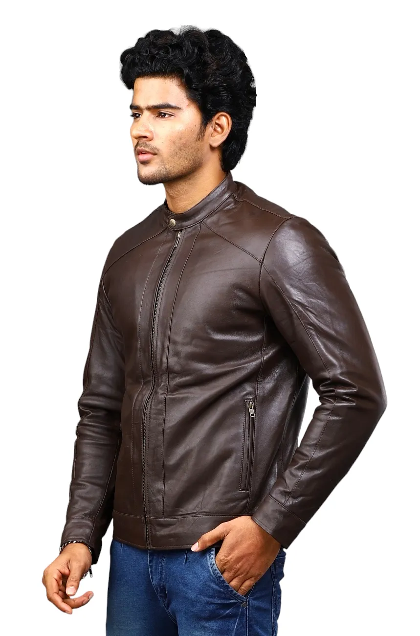 MENS LEATHER JACKET 41001 (BROWN)