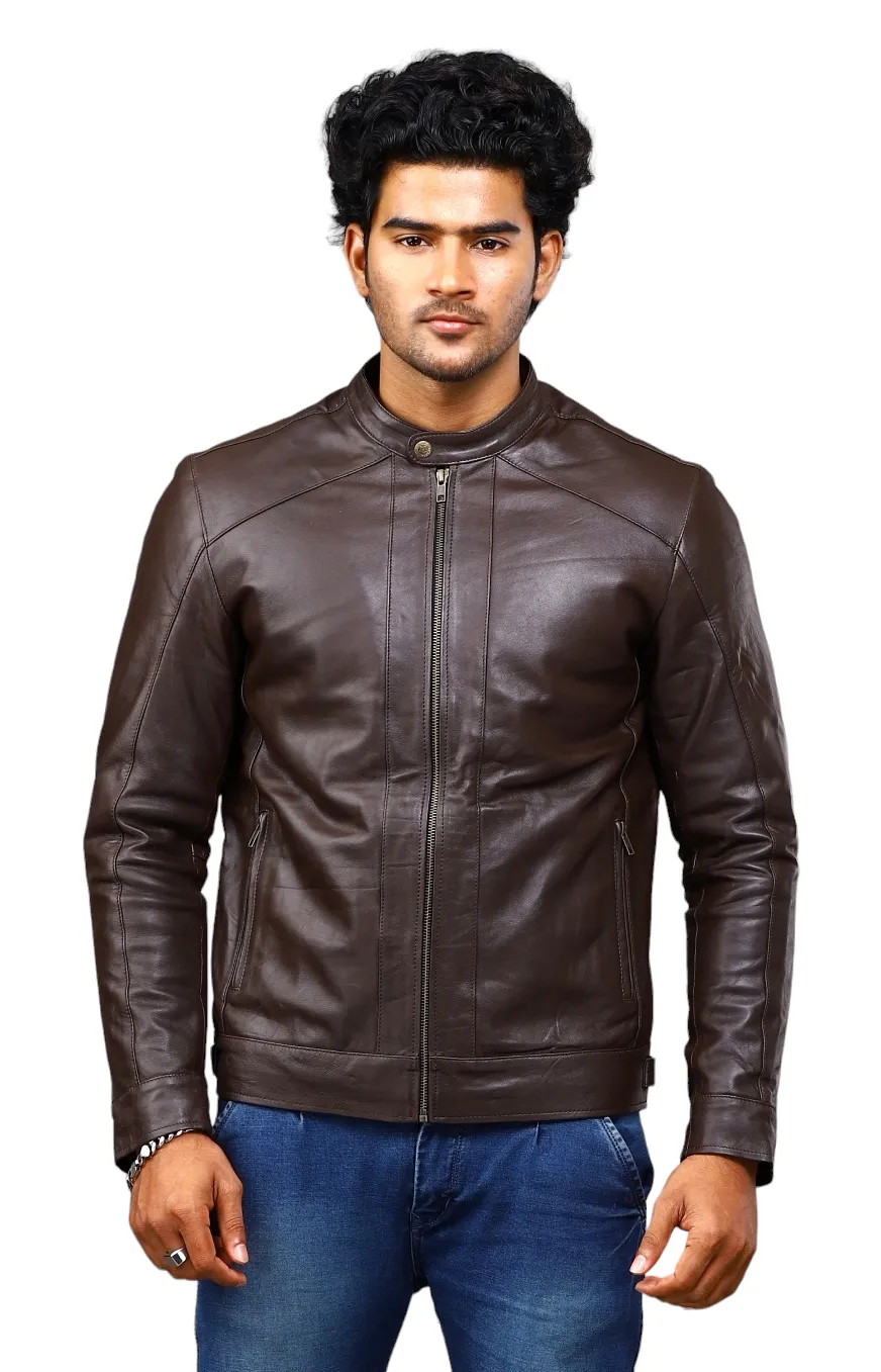 MENS LEATHER JACKET 41001 (BROWN)