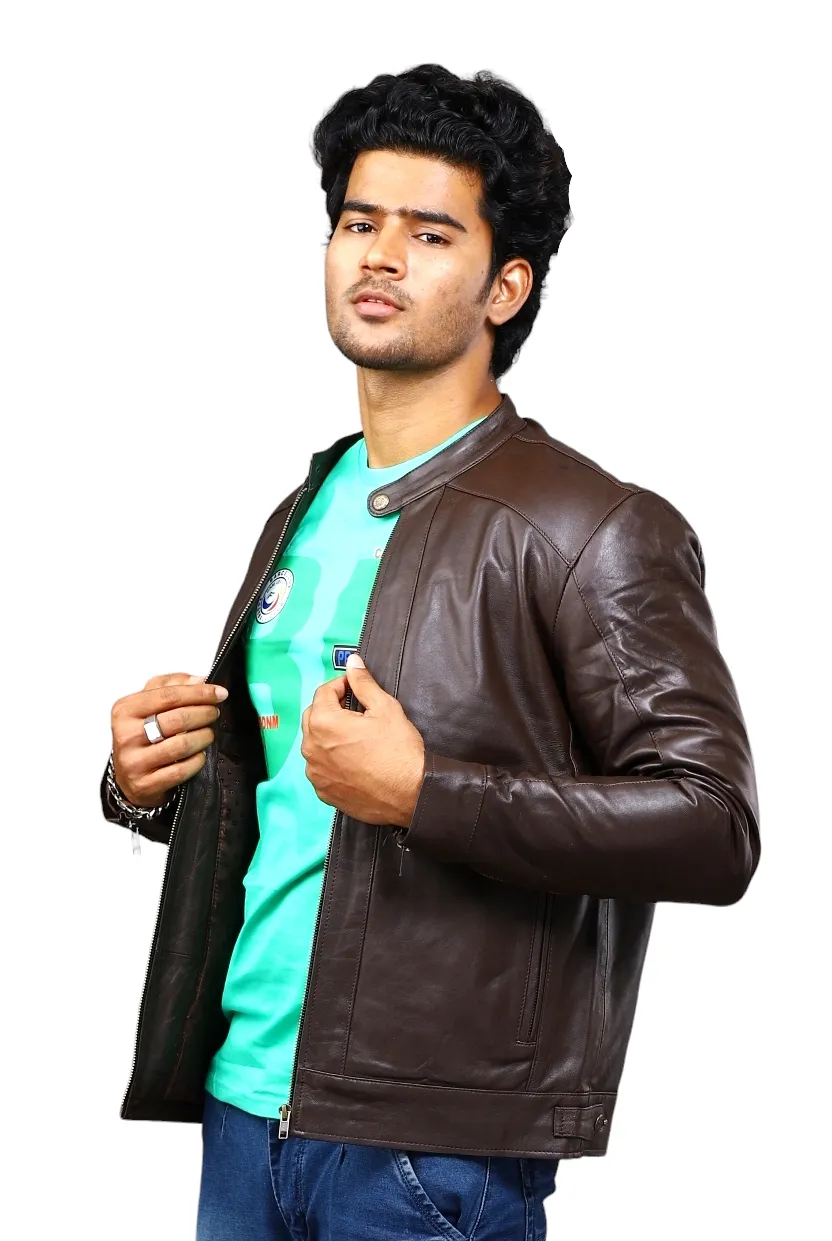 MENS LEATHER JACKET 41001 (BROWN)