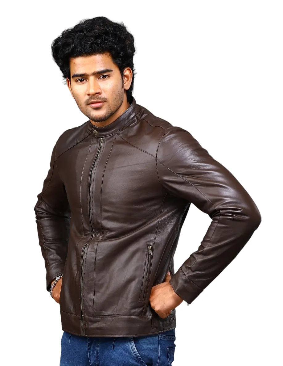 MENS LEATHER JACKET 41001 (BROWN)