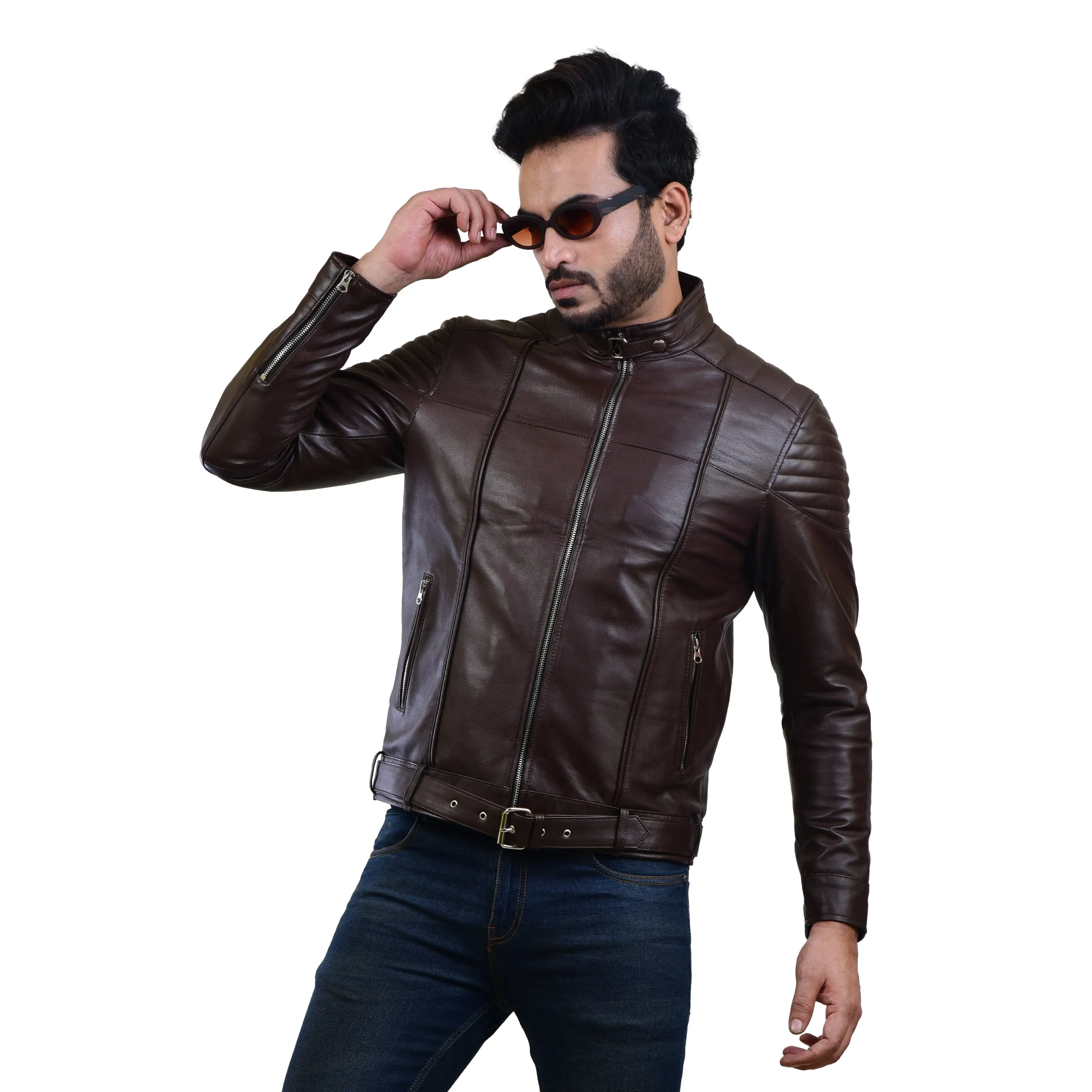 MENS LEATHER JACKET 410143(BROWN)