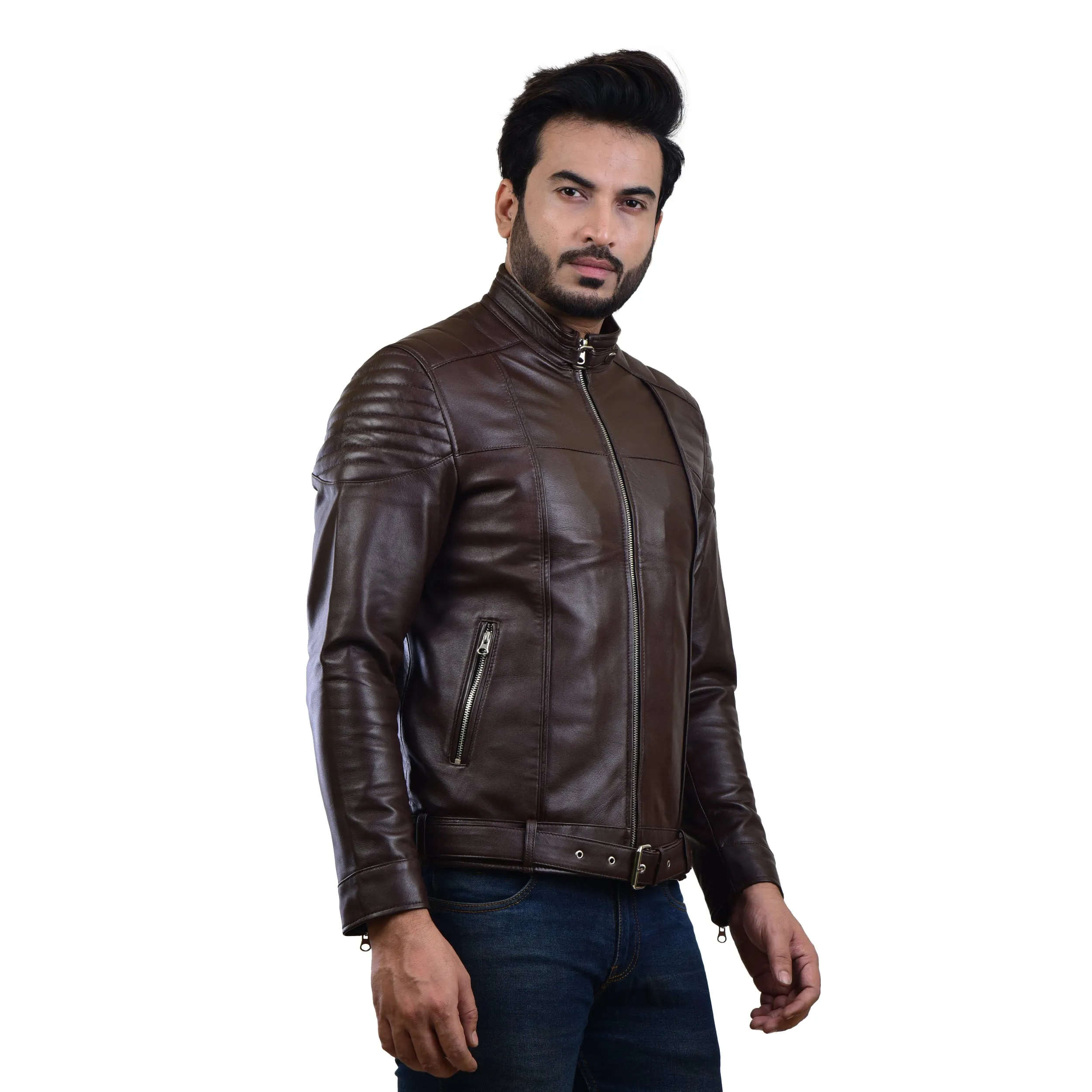 MENS LEATHER JACKET 410143(BROWN)