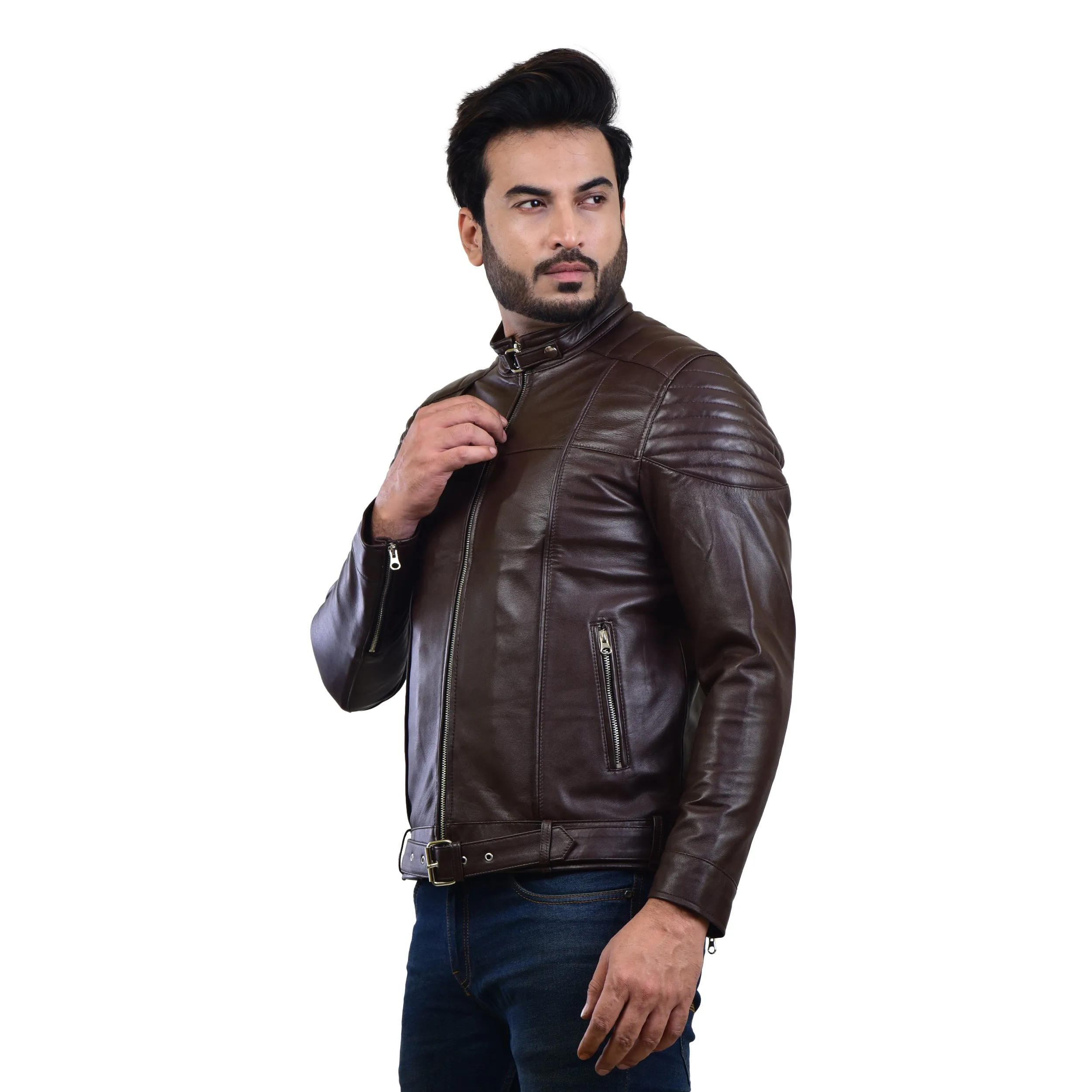 MENS LEATHER JACKET 410143(BROWN)