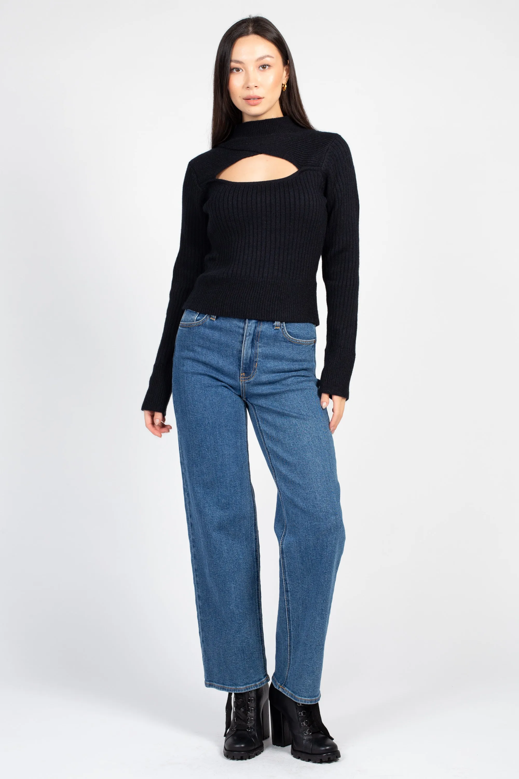 Mindy Cut Out Ribbed Sweater