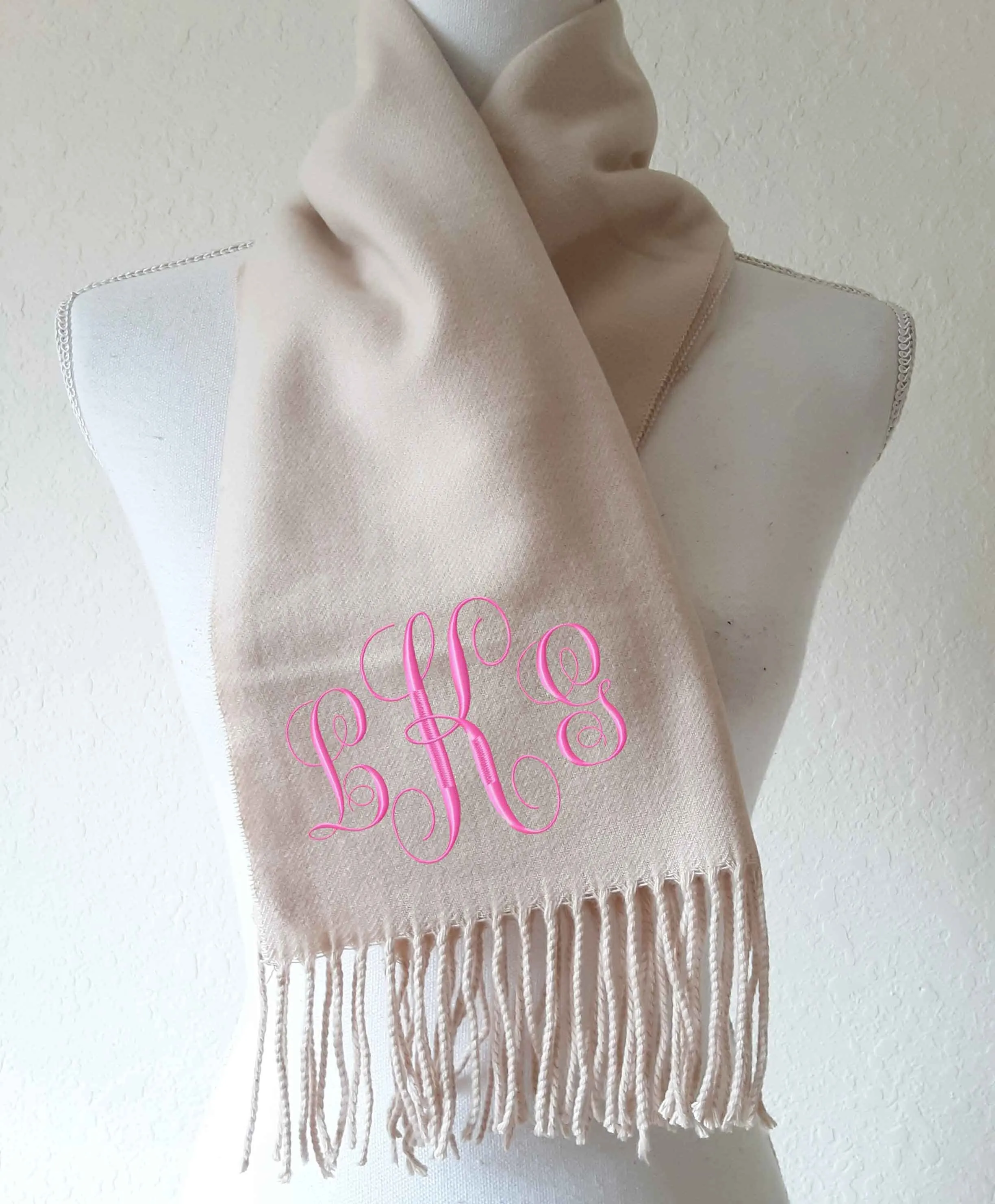 Monogrammed Cashmere Feel Scarf - Monogrammed Shawl, Bridesmaid Gift, Monogram S