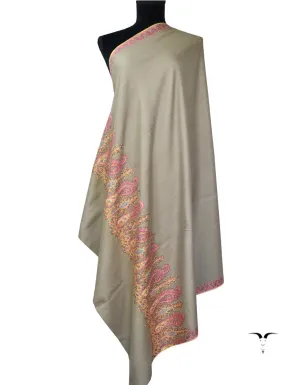 Natural Grey Pashmina Shawl with Sozni Work borders 5418