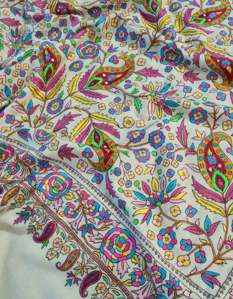 Natural Pashmina Shawl With Papermachie Work 5558