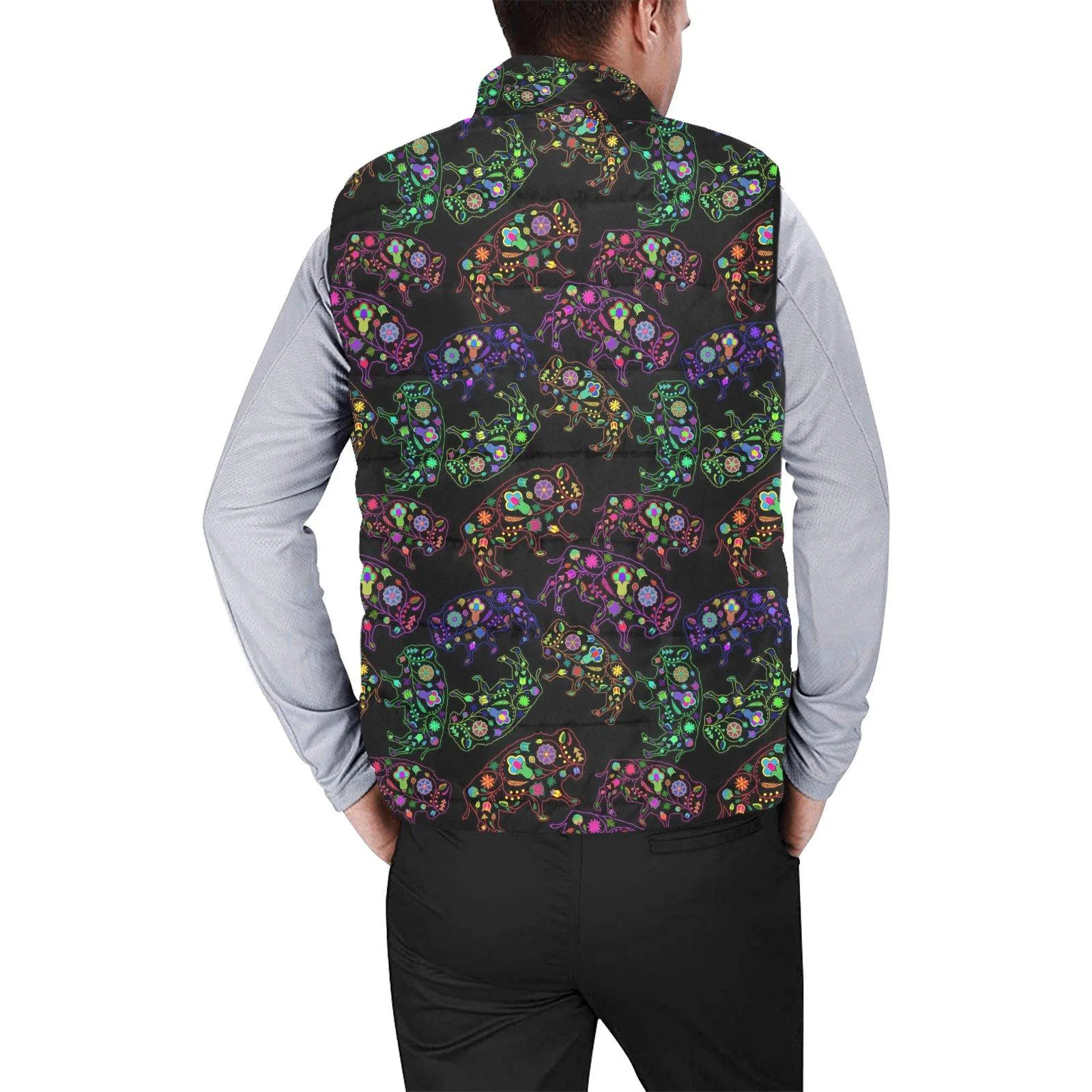 Neon Floral Buffalos Men's Padded Vest Jacket