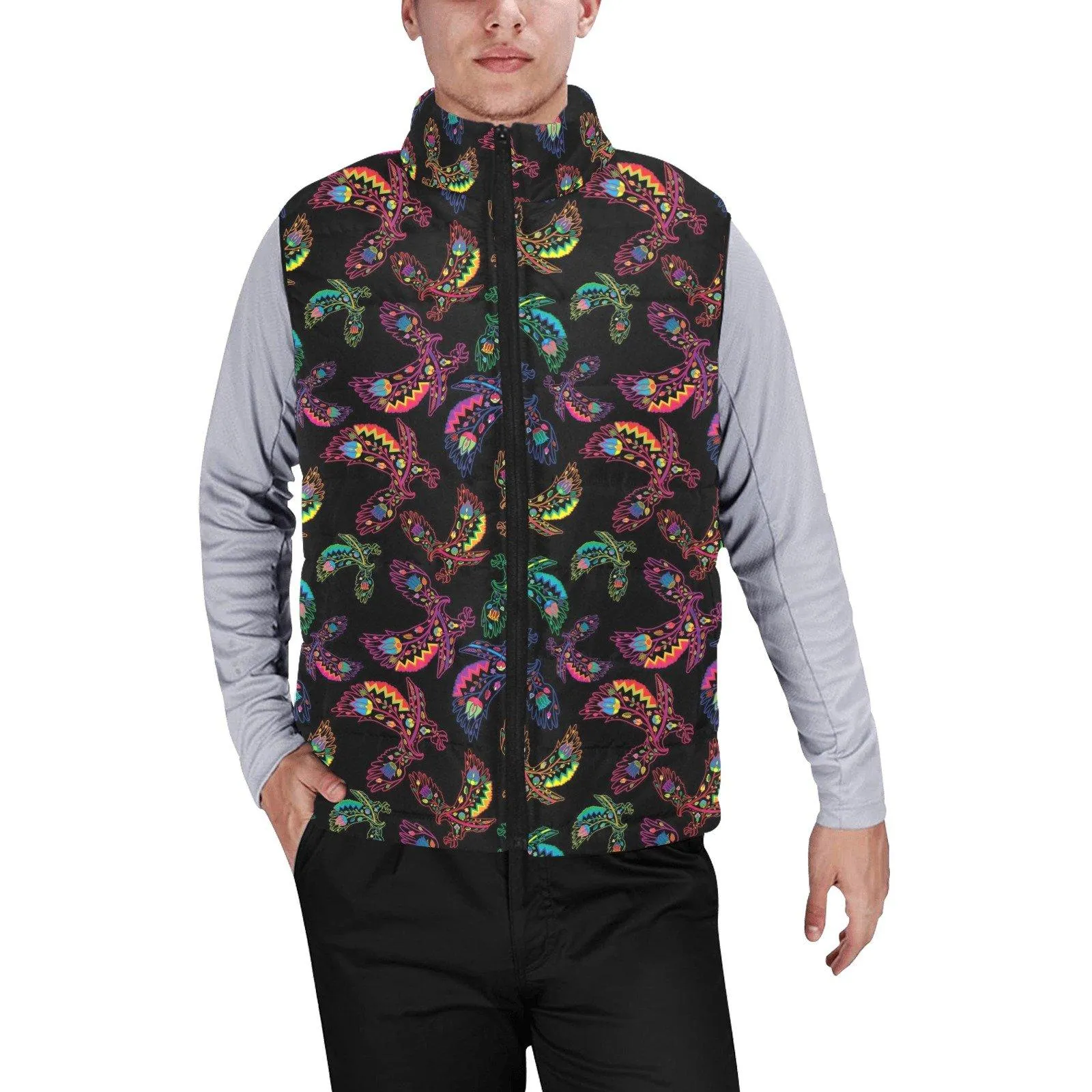 Neon Floral Eagles Men's Padded Vest Jacket