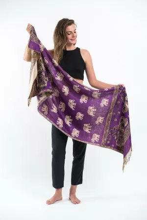 Nepal Elephant Pashmina Shawl Scarf in Purple