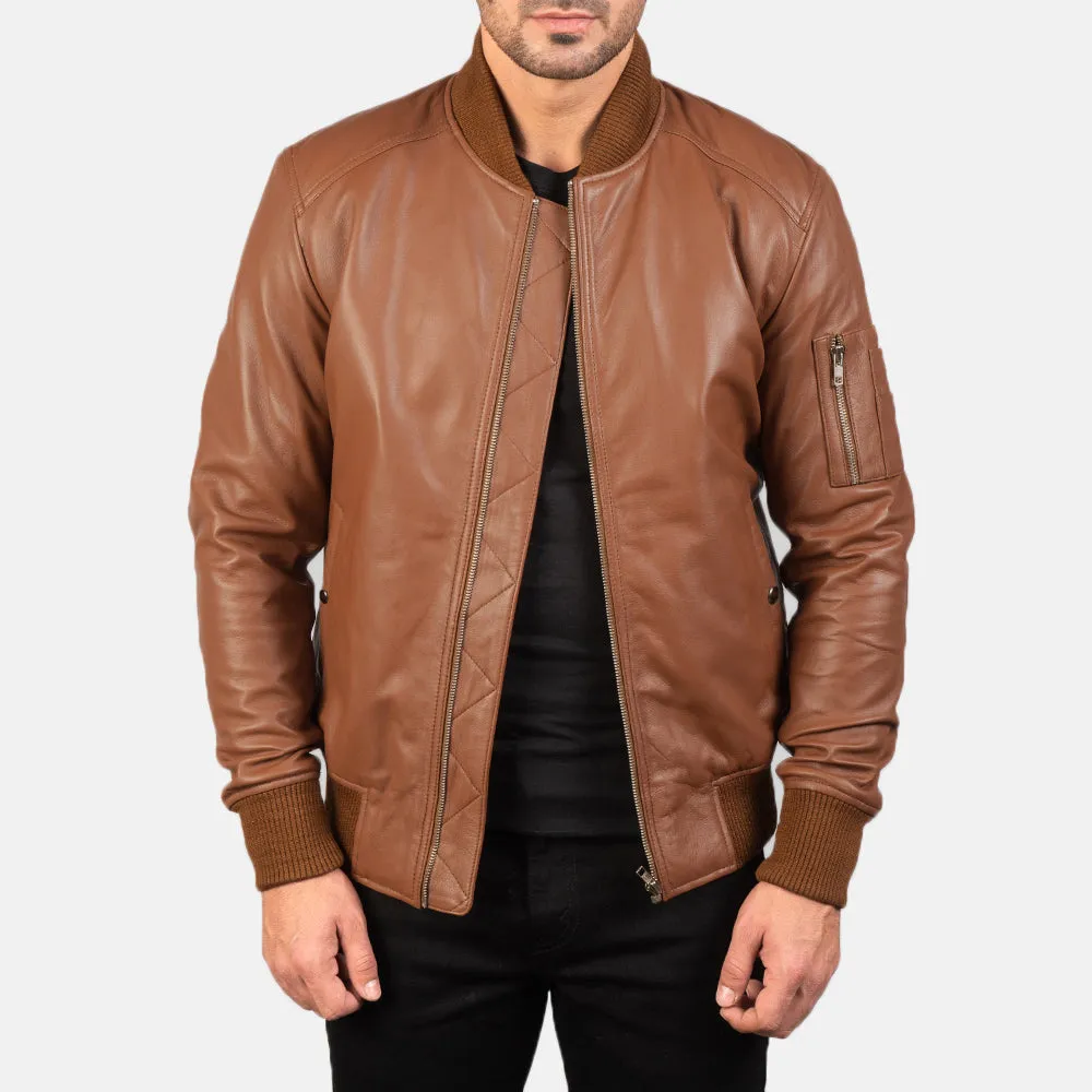 New Men's A1 Brown Leather Bomber Jacket