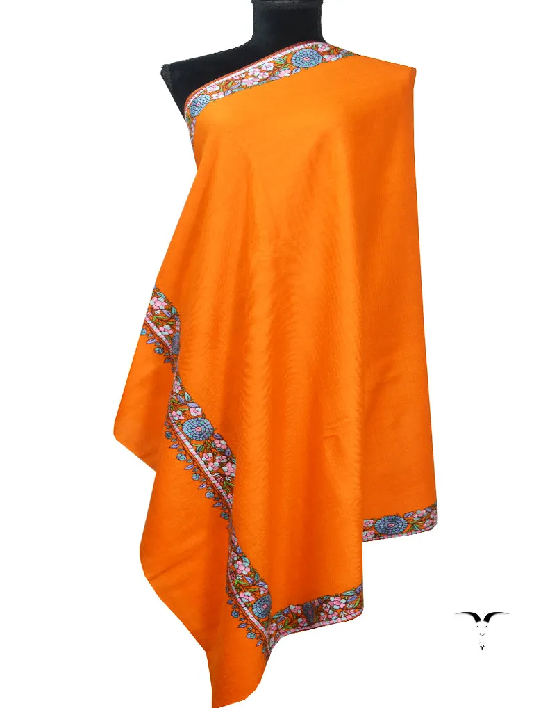 Orange Pashmina Shawl In Papermachie Embroidery 6895