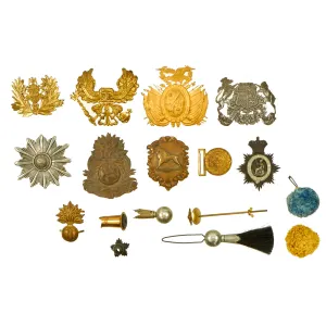 Original European Nations 20th Century Helmet / Headgear Badges and Adornments Lot - 17 Items