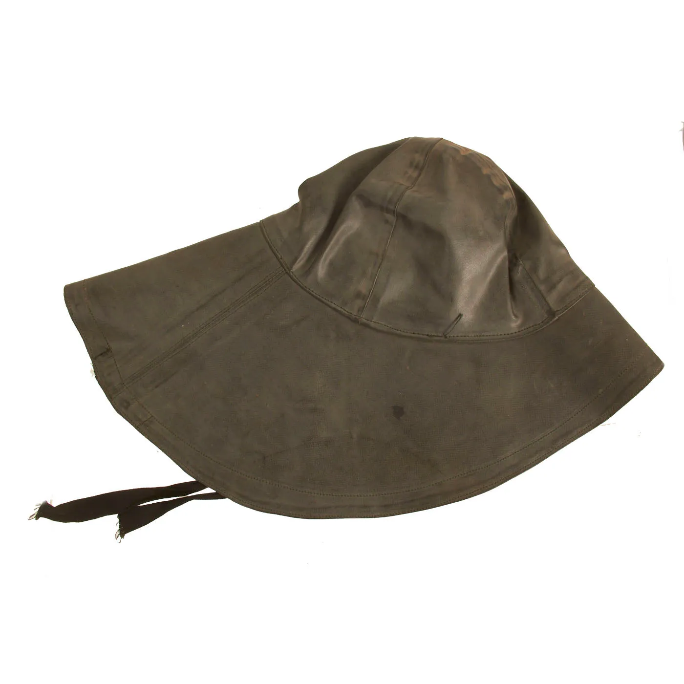 Original WWII German Kriegsmarine Leather Deck Jacket and Rubber Foul Weather Hat - dated 1942