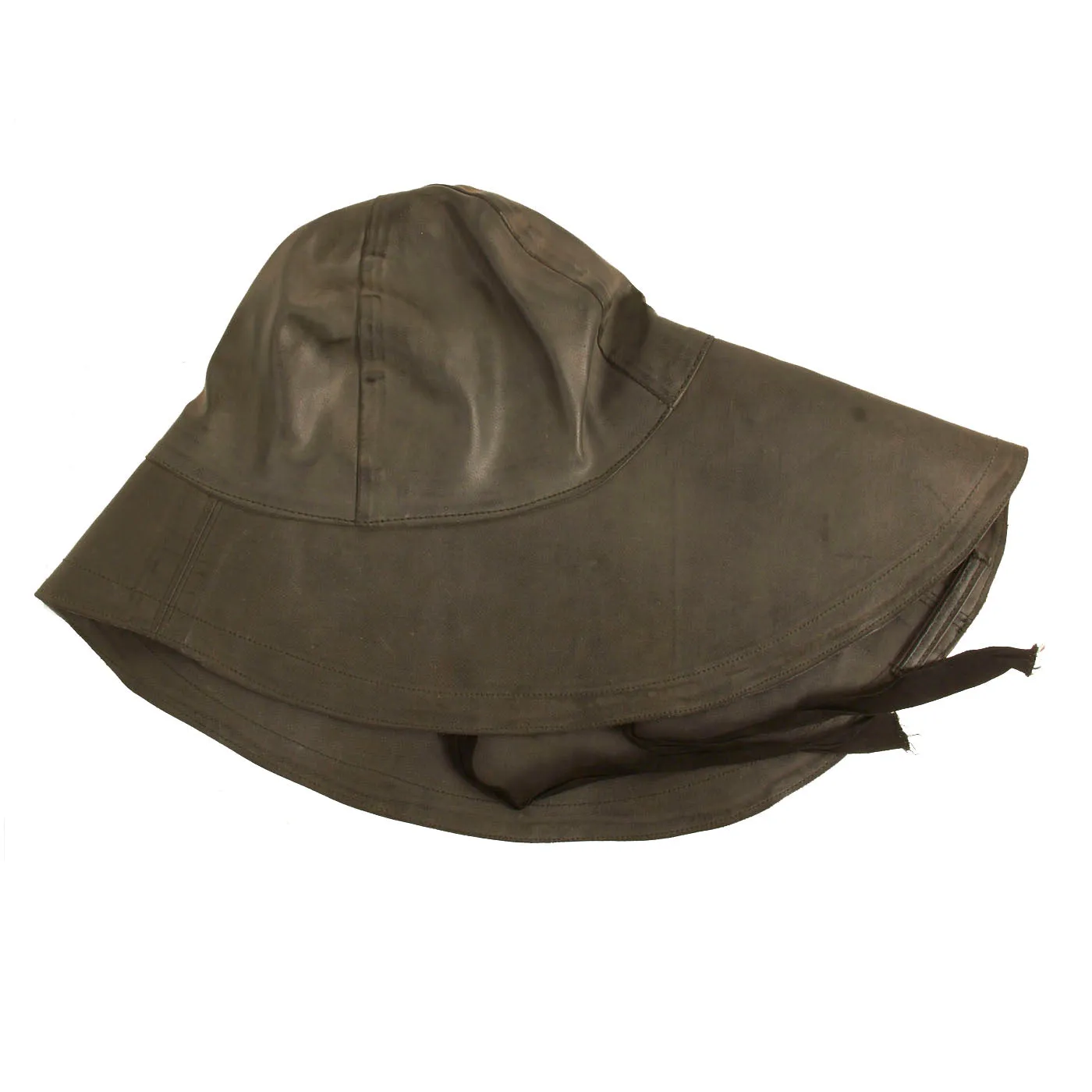 Original WWII German Kriegsmarine Leather Deck Jacket and Rubber Foul Weather Hat - dated 1942