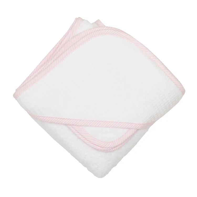 Pink Stripes Seersucker Hooded Towel and Wash Cloth Set