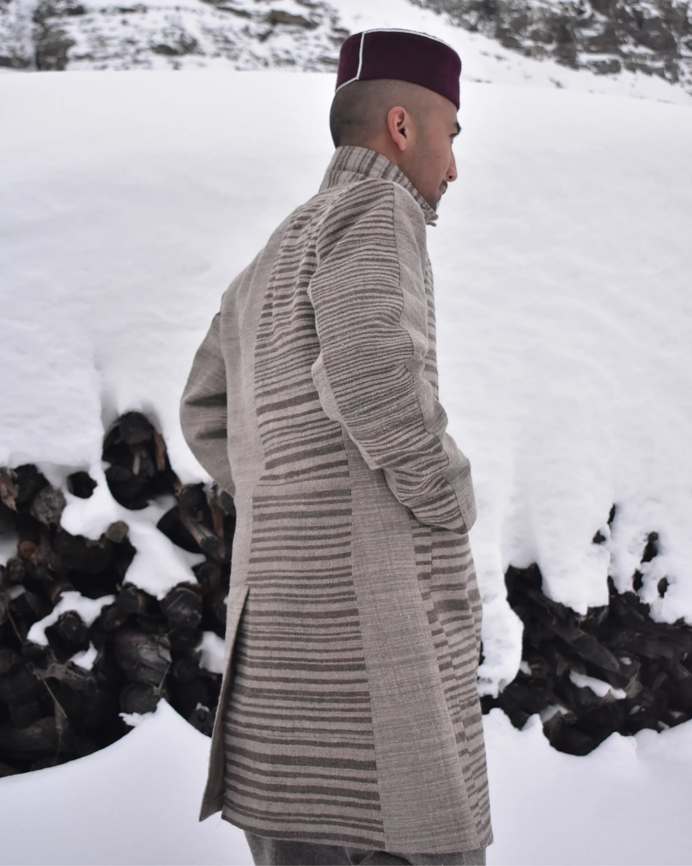 RE:MEND STRIPED WOOL COAT