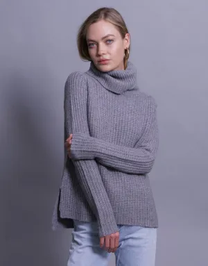 Rib Knit Turtleneck Sweater in Grey Marl