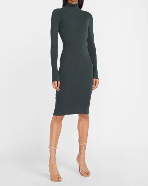 Ribbed Turtleneck Midi Sweater Dress in Forest Green