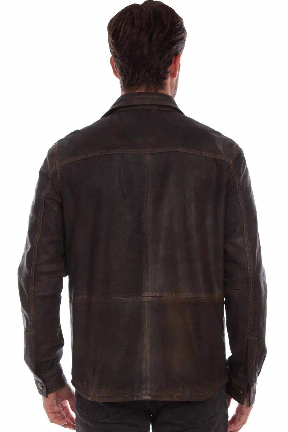 Scully Mens Button Up Jean Chocolate Leather Leather Jacket