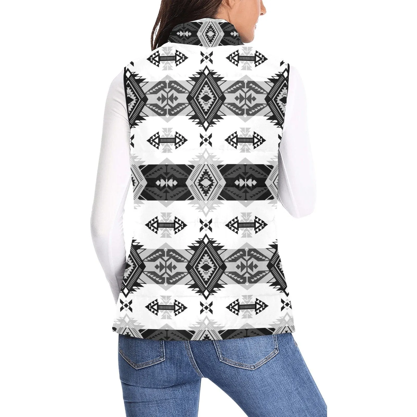 Sovereign Nation Black and White Women's Padded Vest Jacket