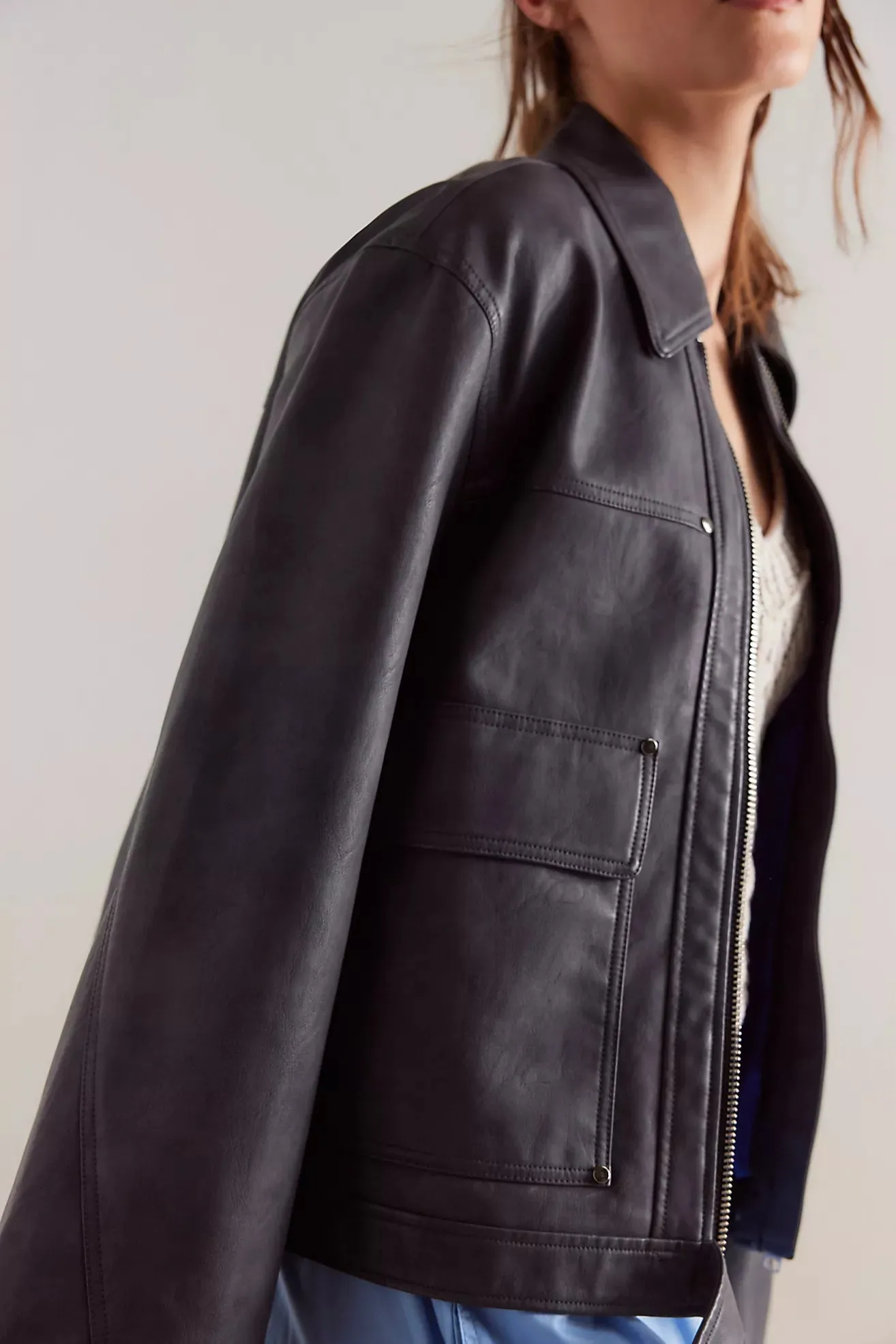 The Blair Vegan Leather Jacket by Free People - Charcoal