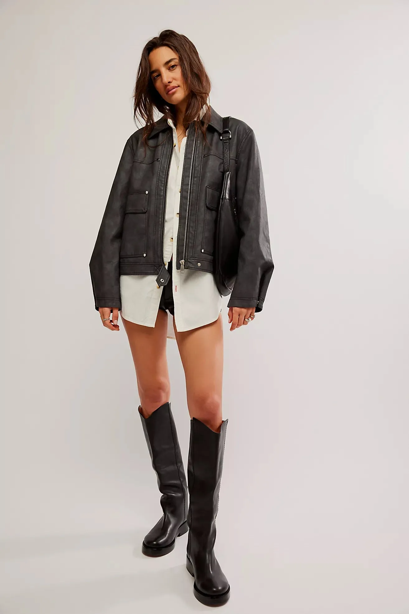 The Blair Vegan Leather Jacket by Free People - Charcoal