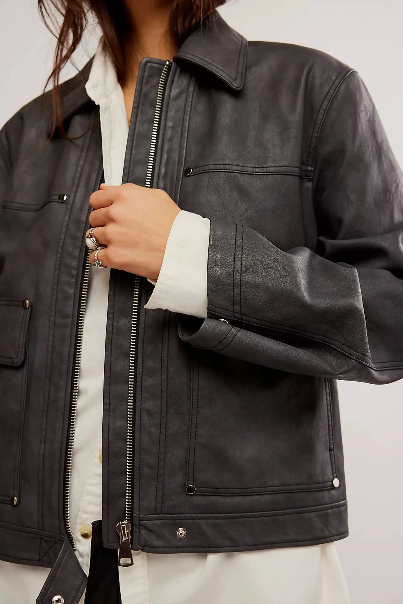 The Blair Vegan Leather Jacket by Free People - Charcoal