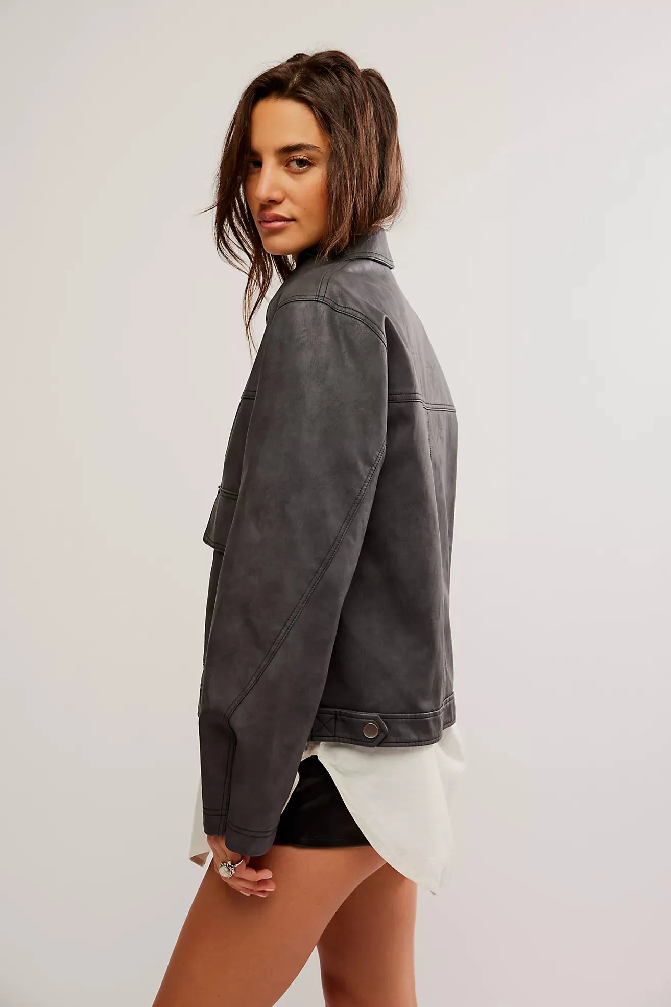 The Blair Vegan Leather Jacket by Free People - Charcoal