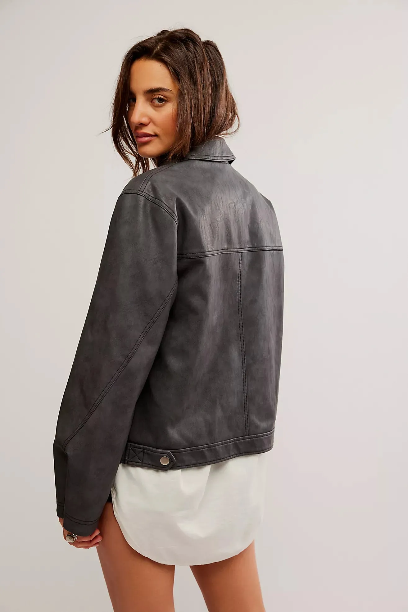 The Blair Vegan Leather Jacket by Free People - Charcoal