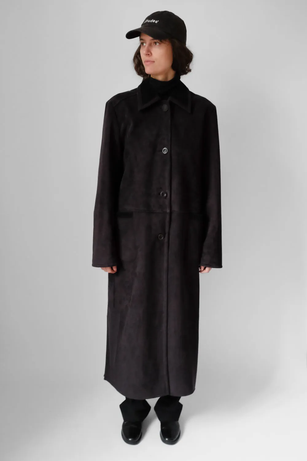 VINTAGE BLACK MAXI WARM FAUX SUEDE COAT