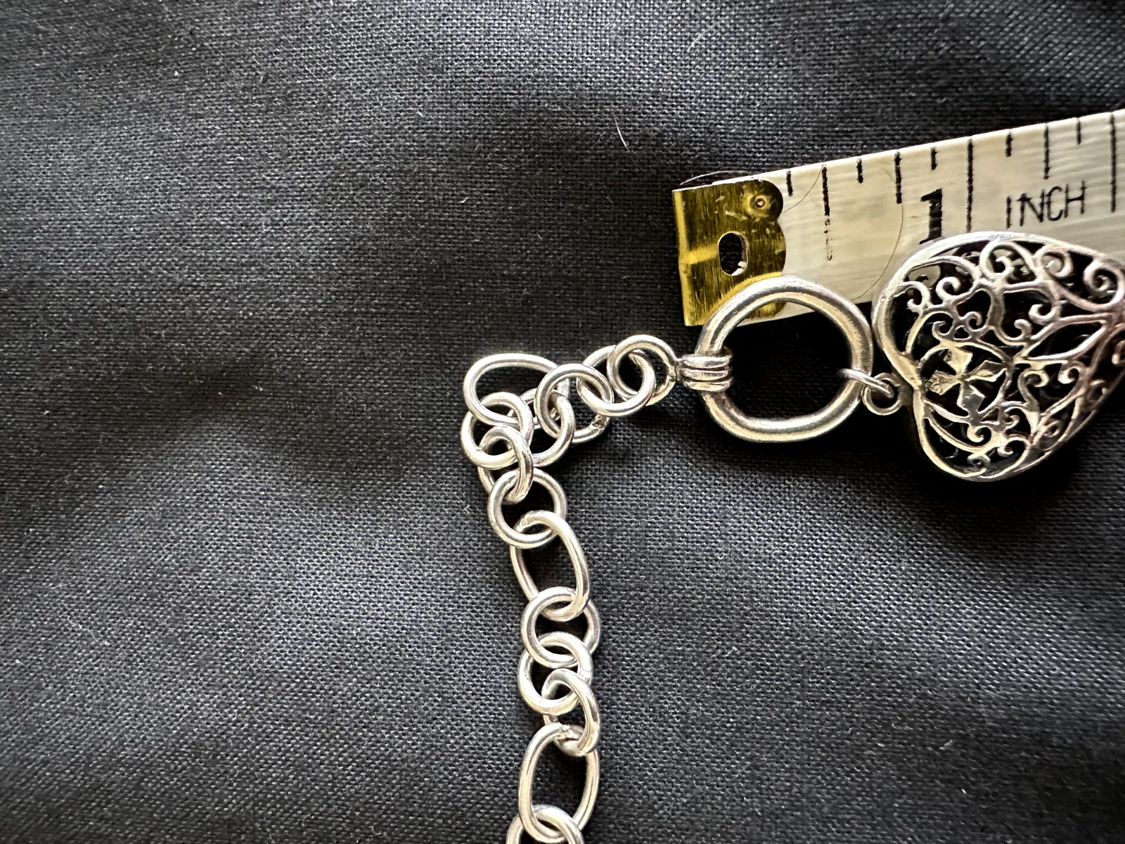 Vintage Silver Filigree T Bar Bracelet with large Heart charm