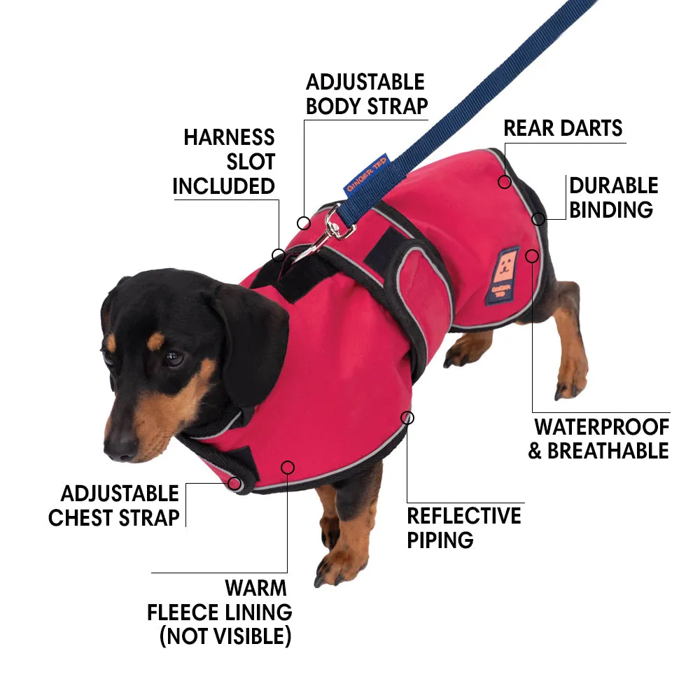 Waterproof Shower Dachshund Harness Dog Coat with Warm Lining