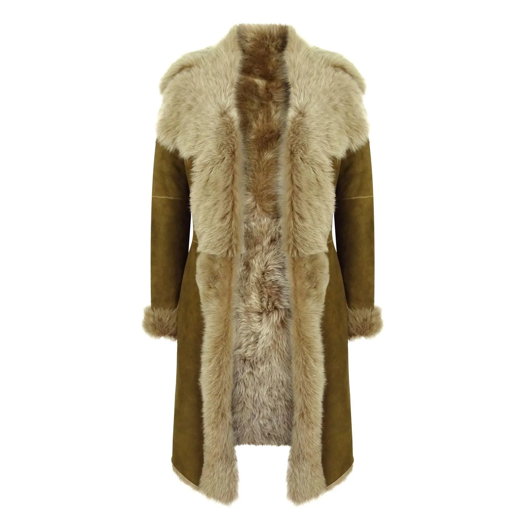 Womens Luxury Toscana 3/4 Coat Real Sheepskin Beaver Shearling Suede Jacket